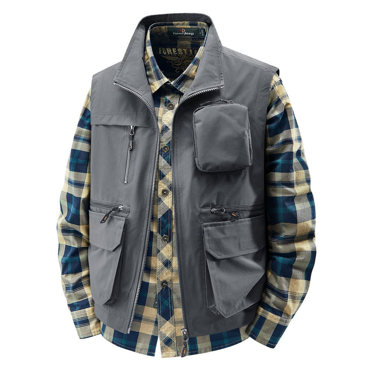 Men's Field Utility Vest with contrasting chest pocket, organizer pouches and sturdy front zipper Mune Fashion