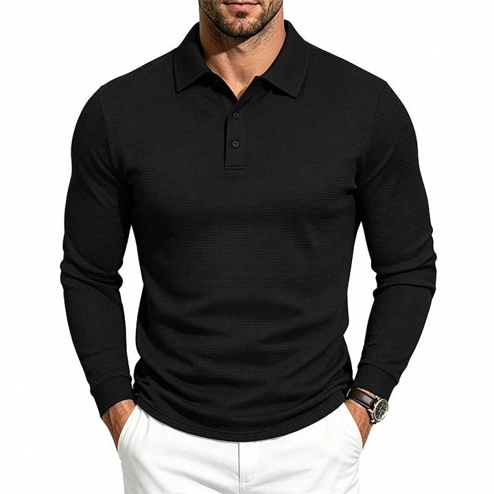 Men's Slim-Fit Polo Shirt with Long Sleeves and Waffle Texture Mune Fashion
