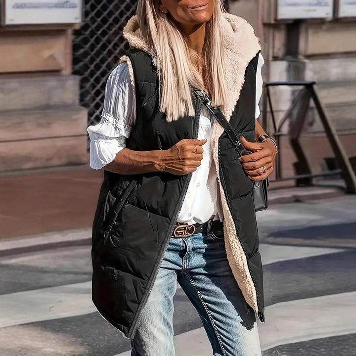 Women's Padded Hooded Vest with Teddy Lining and Side Pockets Mune Fashion