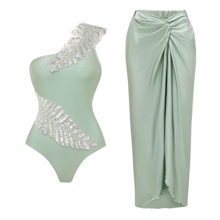 Women One-Sided Design Swimsuit with Luxurious Sequin Accents Mune Fashion