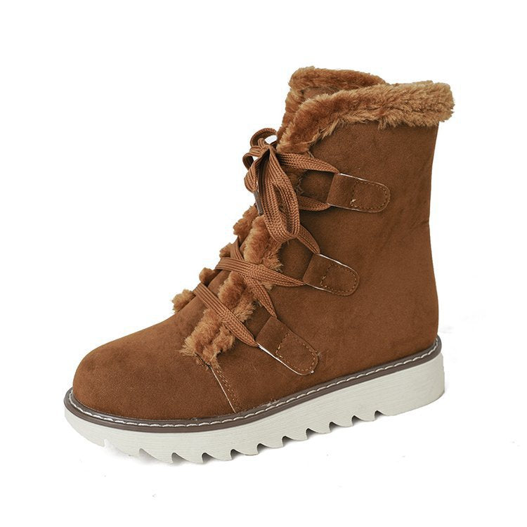 Women's Winter Lace-Up Boots in Trekking Look with Teddy Lining and Notched Wedge Sole Mune Fashion