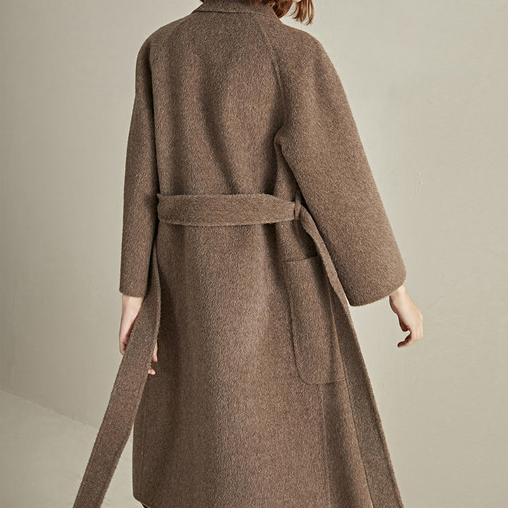 Women Stylish Wool Coat with Waist Belt Mune Fashion