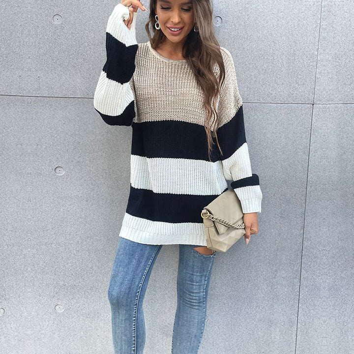 Women's Oversized Block Stripe Sweater from Chunky Knit with Wide Cut Mune Fashion