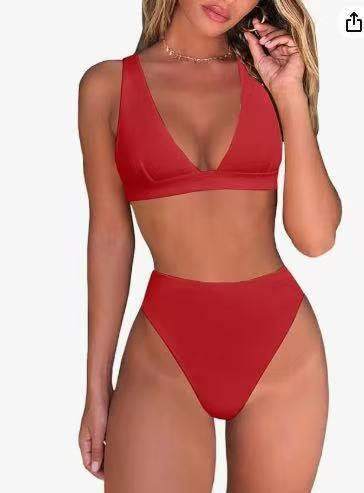 Women's High-Waisted Bikini Set with V-Neck Mune Fashion