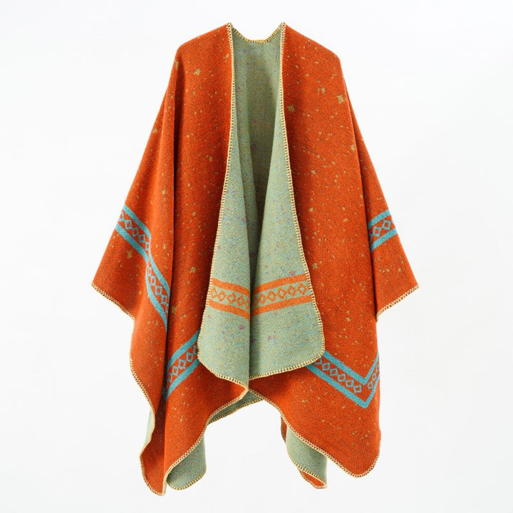 Women Oversized Cape made of Wool Blend with Two-Colored Reversible Structure Mune Fashion