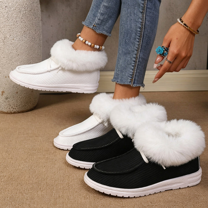 Women's Insulated Short Boot Slippers with Faux Fur Collar Mune Fashion