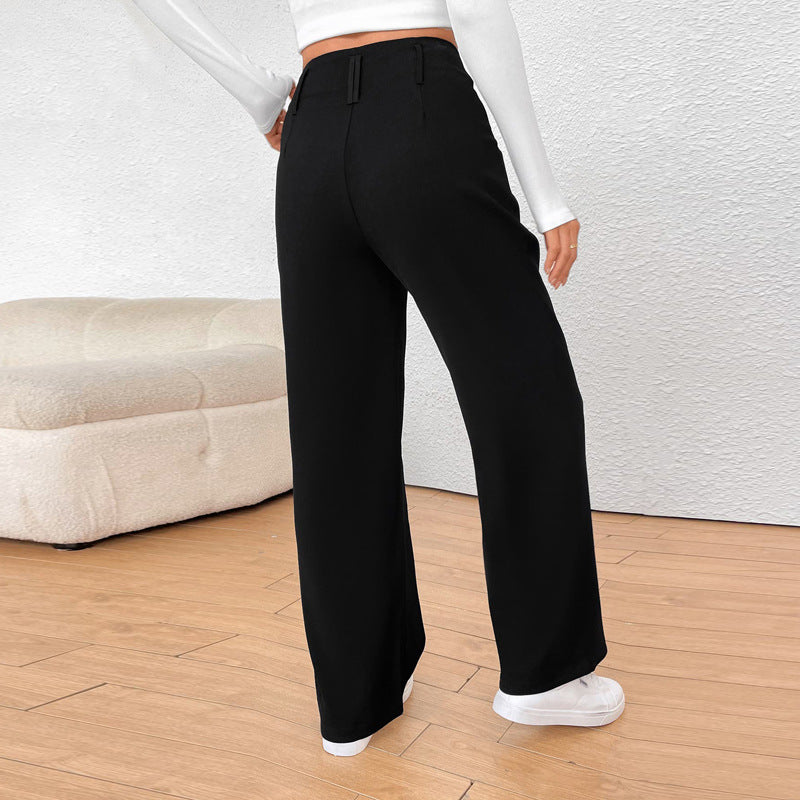 Women's Wide High-Waist Fabric Trousers with Creases and Pleats
