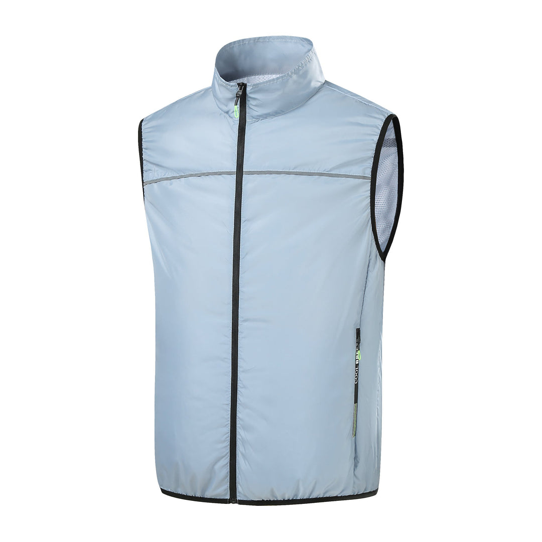 Men's lightweight short sleeve vest with stand-up collar, water-repellent nylon blend and zippered pockets Mune Fashion