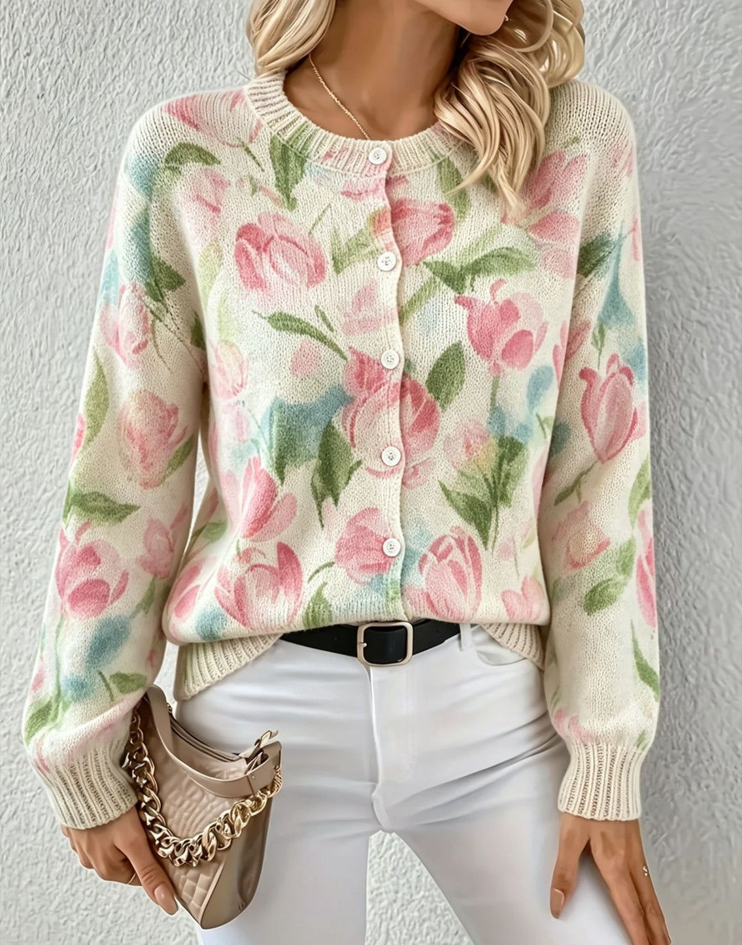 Women's Lightweight Jacquard Knit Cardigan with Leopard Print, Round Neck and Button Placket Mune Fashion