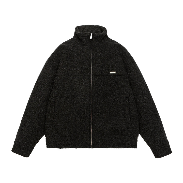 Men's short-cut boxy wool fleece jacket with high stand-up collar and full-length zipper Mune Fashion