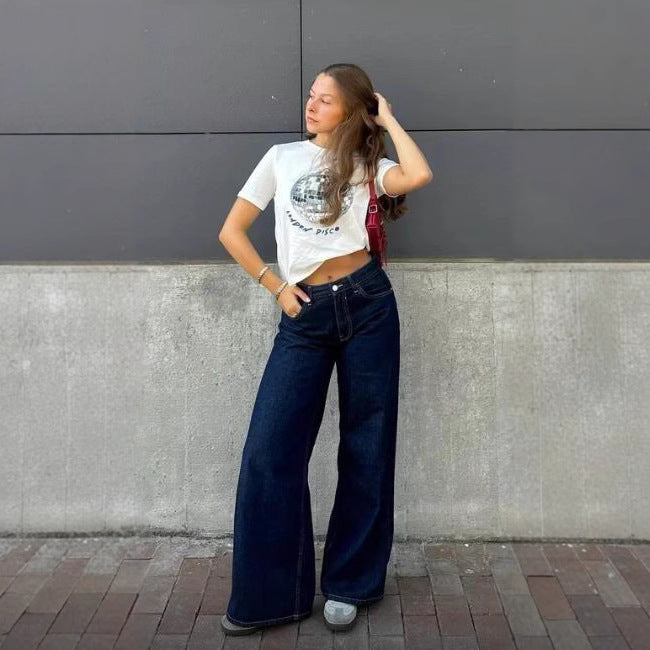 Women's ultra-wide floor-length denim palazzo pants with clean pocket cut and light stretch effect Mune Fashion