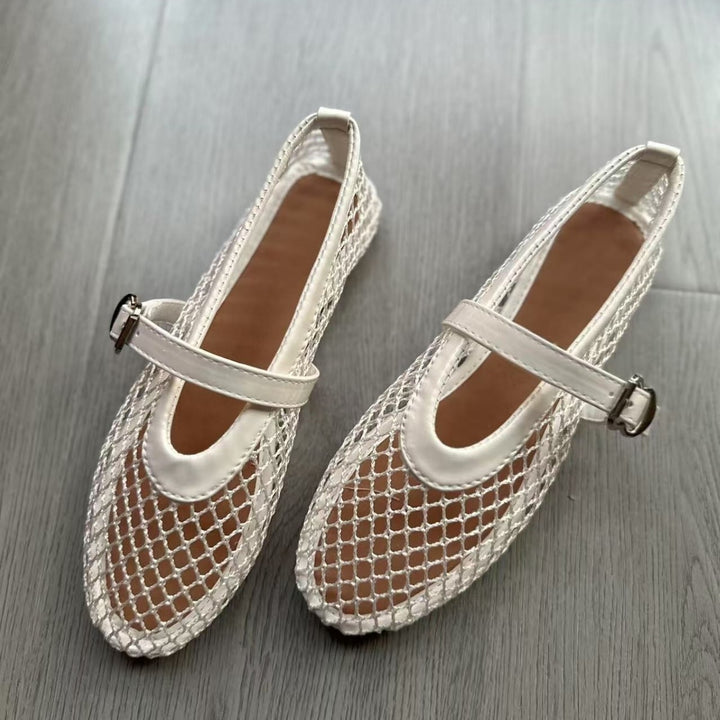 Women's mesh ballerinas with Mary Jane straps and braided sole Mune Fashion