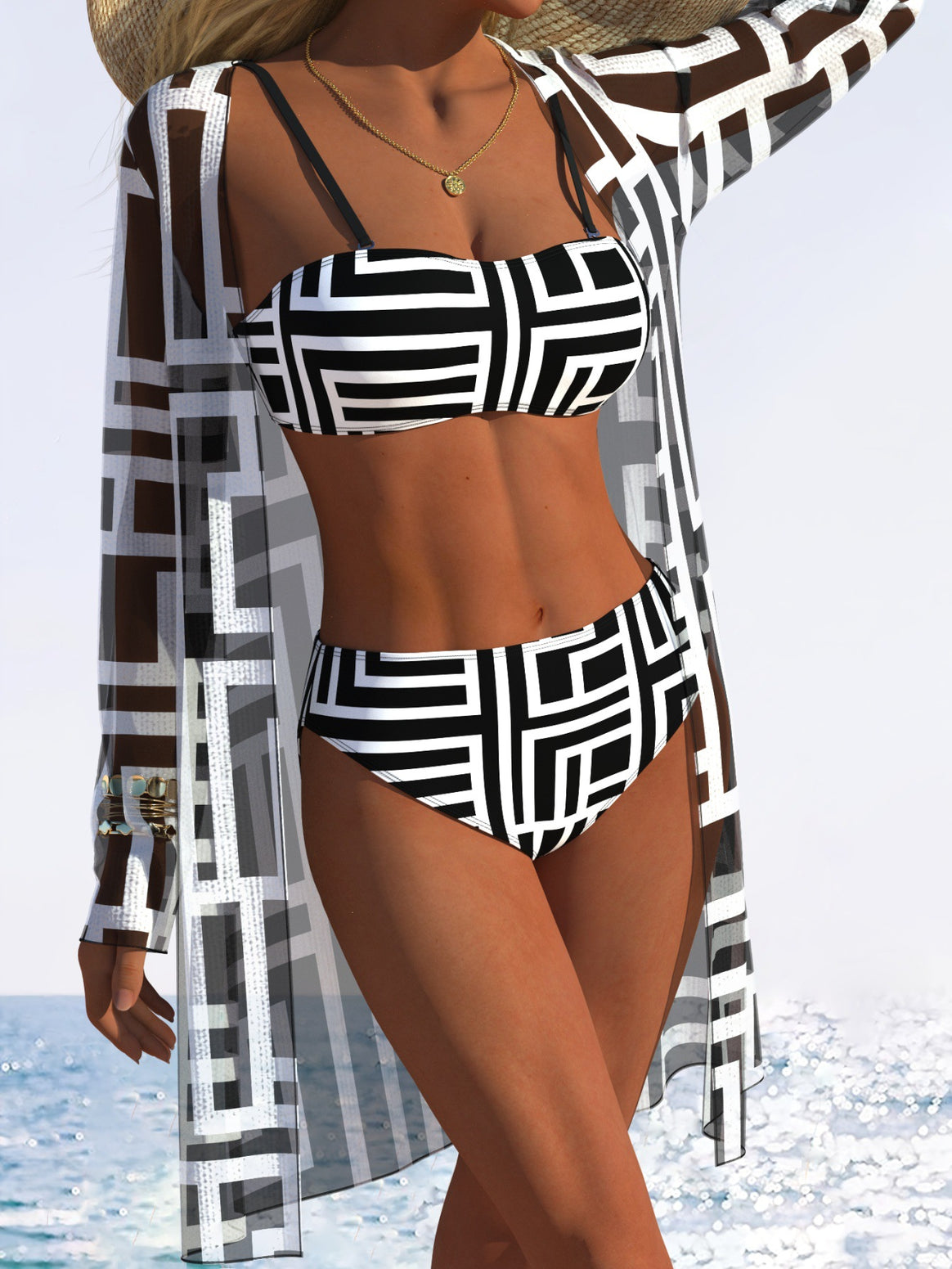 Women's bikini set with floral design and transparent beach jacket Mune Fashion