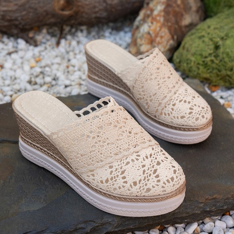 Women crochet platform slippers with jute details and memory footbed Mune Fashion