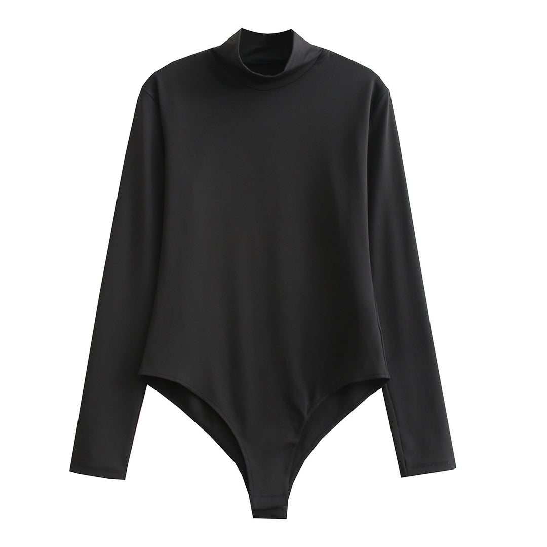 Women's Long Sleeve Bodysuit with Stand-up Collar made of Stretchable Stretch Fabric Mune Fashion