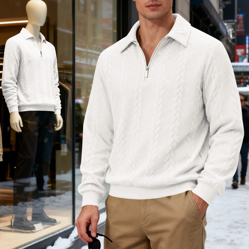 Men's structured knitted pullover with half zipper, polo collar and cable pattern Mune Fashion