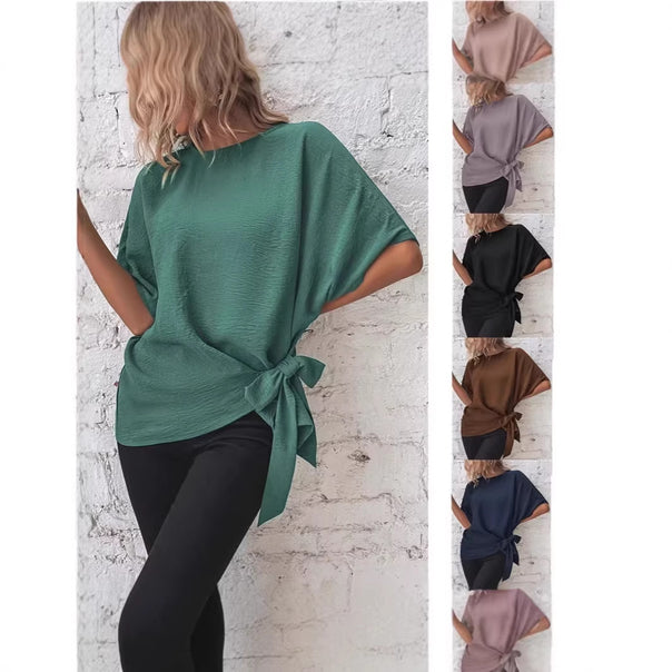 Women's Oversize Blouse with Side Tie and Batwing Sleeves Drune