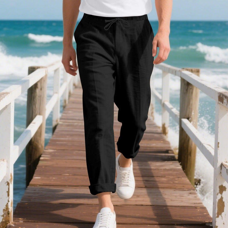 Men's beach-ready linen chino joggers with drawstring and rolled hem Mune Fashion