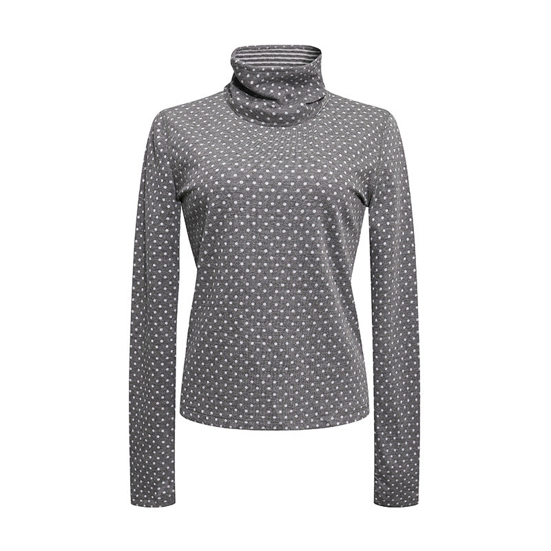 Women's roll-neck fine-knit shirt with polka dot pattern and elastic jersey Mune Fashion