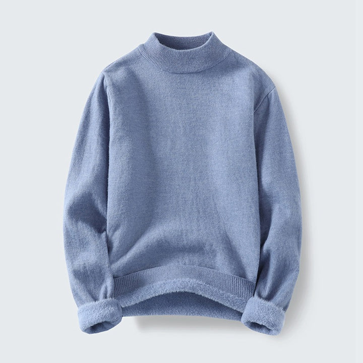 Women's fine knit mock neck pullover with warming fleece lining and turned-down teddy cuffs Mune Fashion