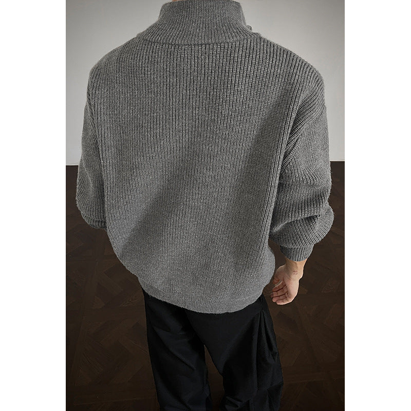 Men's Fashionable Knit Cardigan with High Collar Mune Fashion