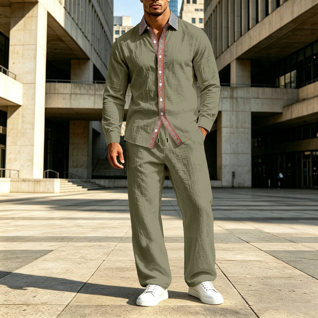 Men's linen shirt with contrast button placket and casual fit Mune Fashion
