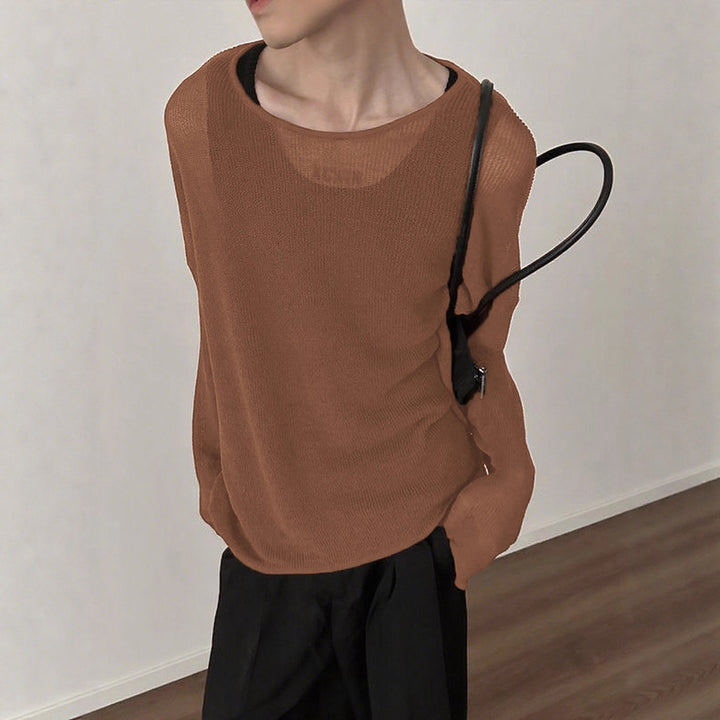 Ladies fall loose long sleeve fine knit shirt with fine ribbed pattern and round neck Mune Fashion