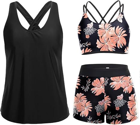 Women's sporty tankini set with floral top and shorts Mune Fashion