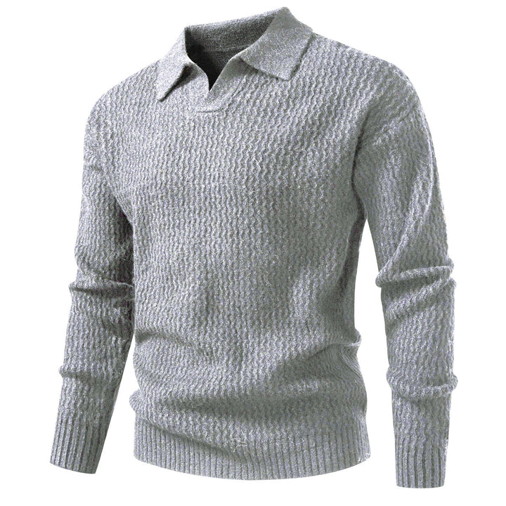 Men's polo collar fine knit sweater with textured wave design and ribbed hem Mune Fashion