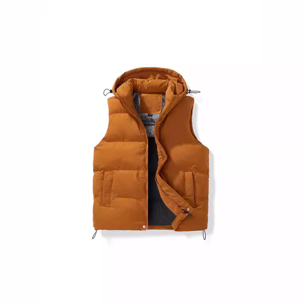 Men's Padded Hooded Vest with Thermal Insulation and Drawstring Mune Fashion