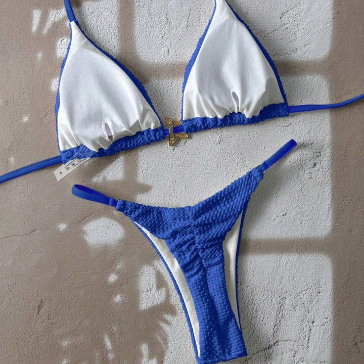 Women's triangle bikini with textured fabric and maritime details Mune Fashion