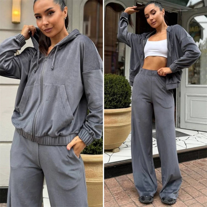 Women's Velour Zip Hoodie with Marlene Jogging Pants Lounge Set Mune Fashion