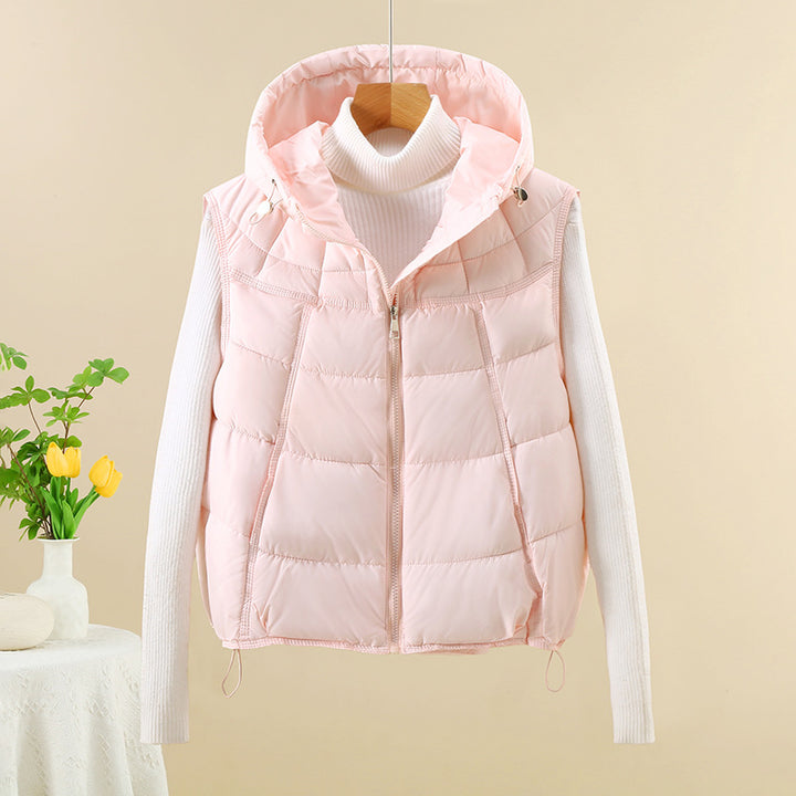Women Slim Windproof Hooded Padded Vest with Adjustable Hem Mune Fashion