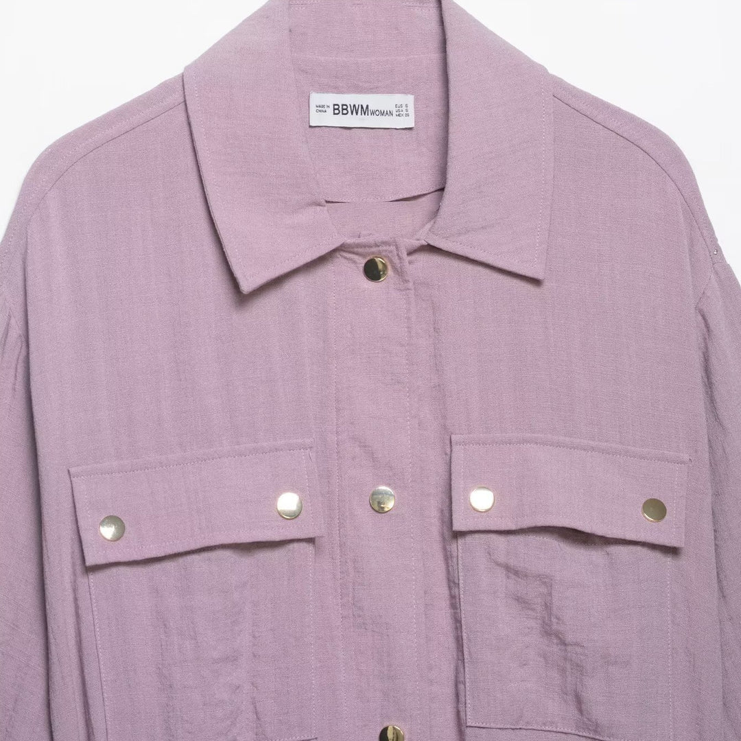 Women's Utility Overshirt Jacket with Drawstring and Patch Pockets Mune Fashion