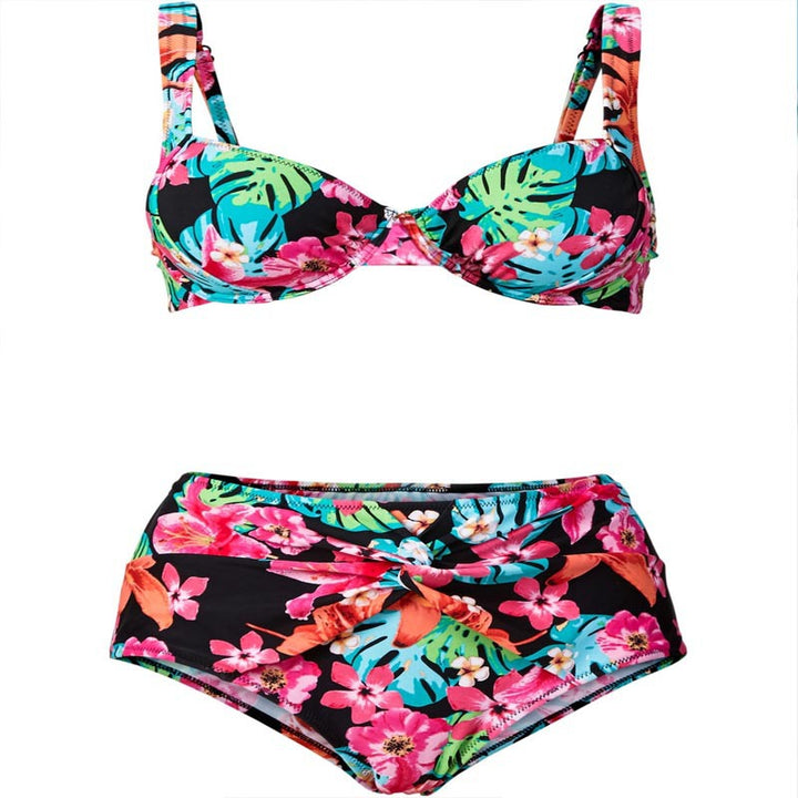 Women's colorful floral patterned bikini with balconette top and high waist Mune Fashion