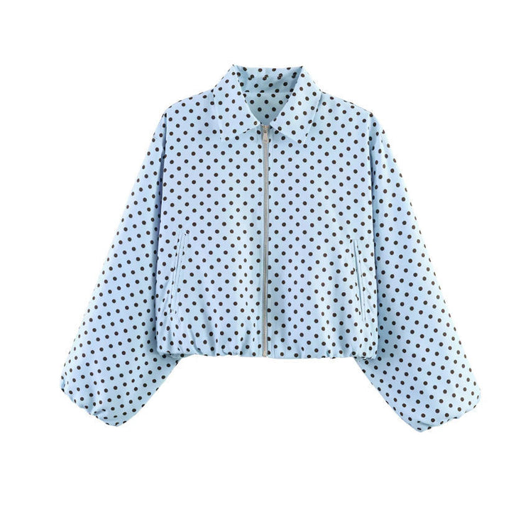 Women Shortened Bomber Jacket in Harrington Style with Balloon Sleeves and Elastic Hem Mune Fashion
