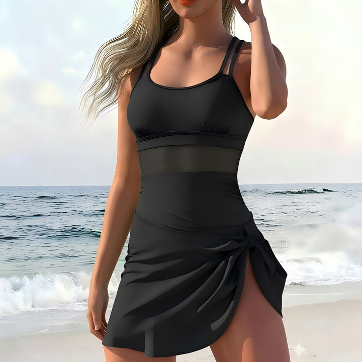 Ladies sporty swimsuit with fashionable wrap skirt Mune Fashion