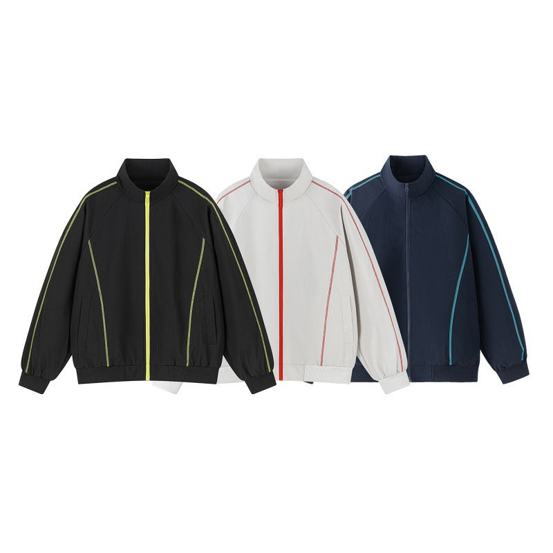 Men's Lightweight Raglan Bomber Jacket with Contrasting Flatlock Seams and Stand Collar Mune Fashion