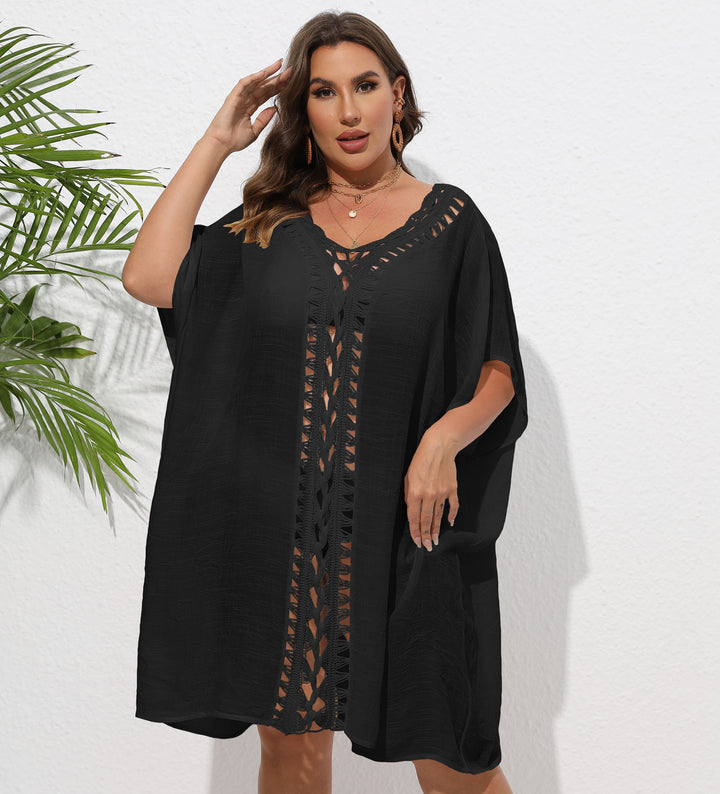 Women Airy Beach Kimono with Decorative Crochet Lace Mune Fashion