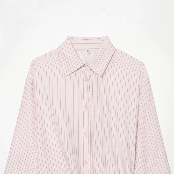 Ladies Tailored Shirt Dress with Ties and Fine Pinstripe Drune