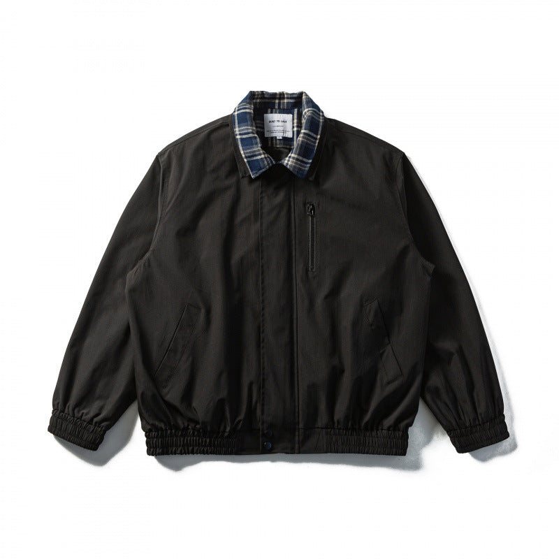 Men's Short Cut Boxy Transition Jacket with Checked Collar and Elastic Hem Mune Fashion