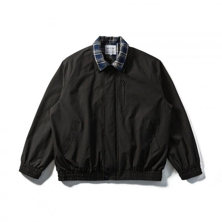 Men's Short Cut Boxy Transition Jacket with Checked Collar and Elastic Hem Mune Fashion