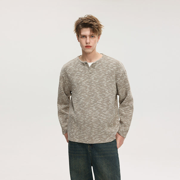 Men's oversized knitted sweater in melange look with round neck and ribbed cuffs Mune Fashion