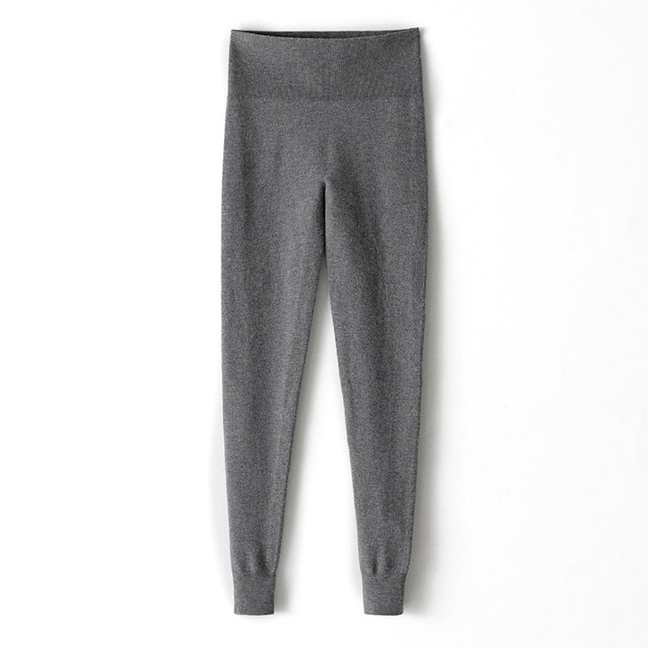 Women's Thermal Fine Knit Leggings with High Waist and Ribbed Ankle Cuff Mune Fashion