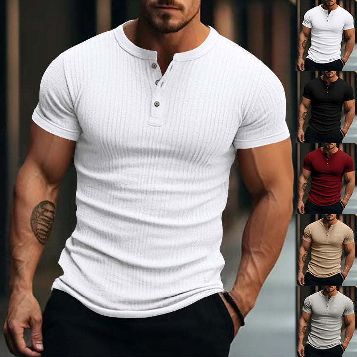 Men's fitted short sleeve Henley shirt with ribbed texture and short button placket Mune Fashion