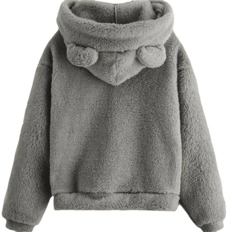 Women's Cozy Teddy Fleece Hoodie with Bear Ears and Oversized Fit Mune Fashion