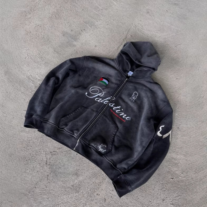 Unisex nan Oversize Hoodie Set in Vintage Look with zipper, expressive embroidery and wide sweatpants Mune Fashion