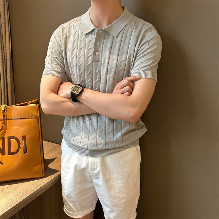 Men's Elegant Knitted Polo Shirt with Rib Structure Mune Fashion