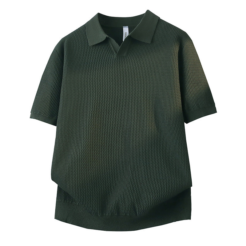 Women Short Sleeve Polo Shirt with Textured Design Mune Fashion