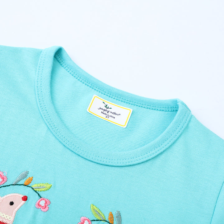 Girls Long-Sleeve Dress with Enchanting Bunny and Flower Embroideries Mune Fashion